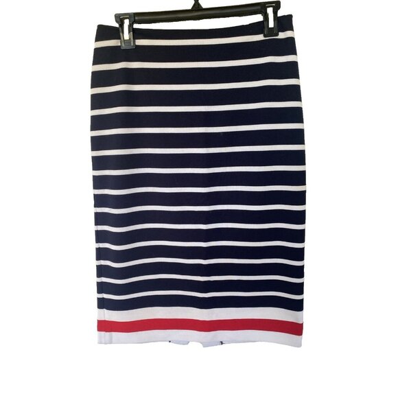 Cato Pencil Skirt Women Sz 8 Nautical Stripe Stretch Midi USA Patriotic  READ! - Picture 1 of 10